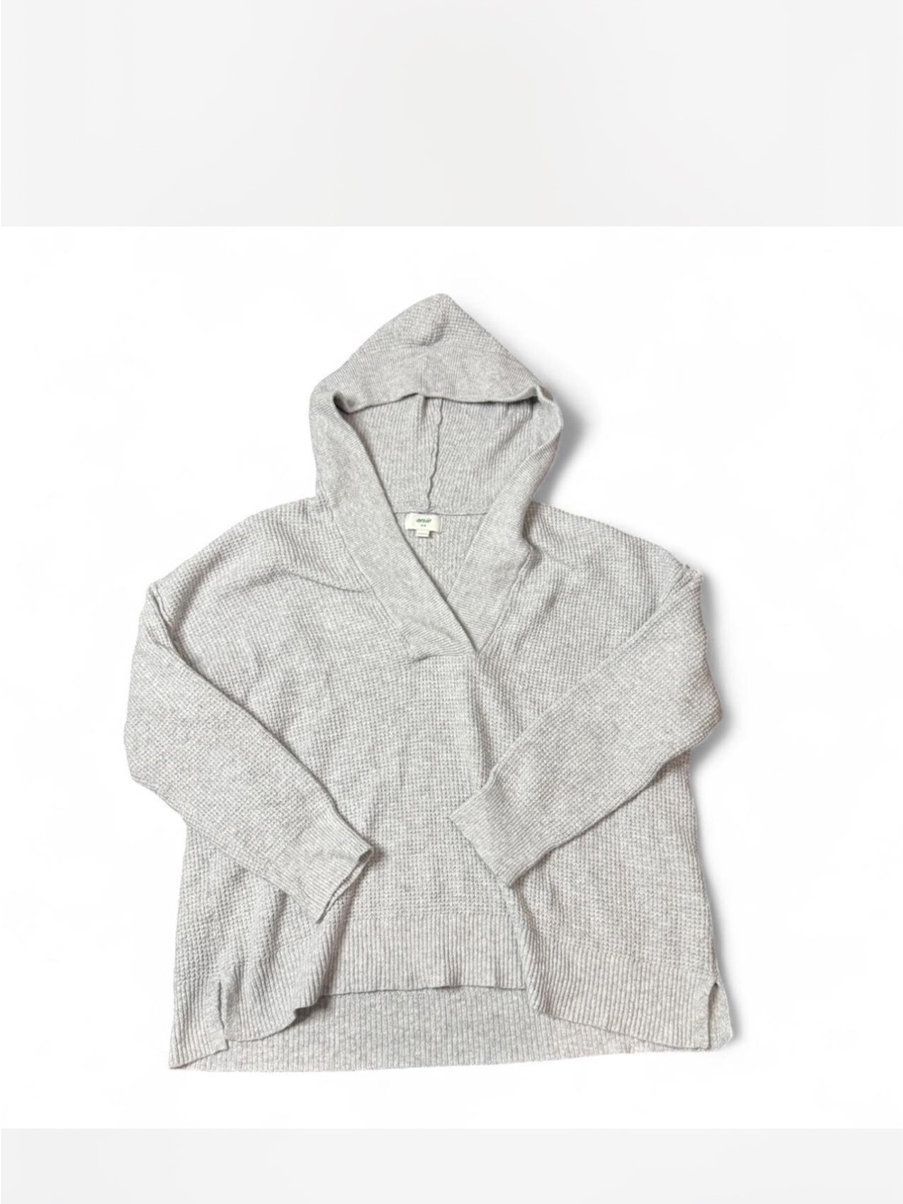 aerie Light Gray Hooded V-Neck Pullover Sweater